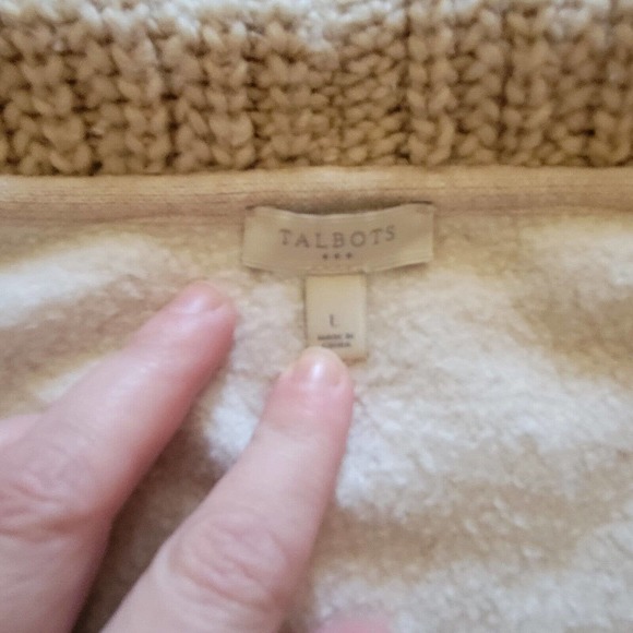 Talbots Sweater Cardigan Top Women Large Beige Tan Wool Knit Open Casual Office - Picture 4 of 12